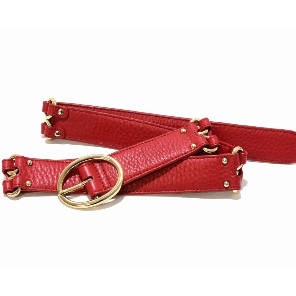 Cole Haan Jointed Leather Belt Women M Red Equestrian Western Rivet B38237